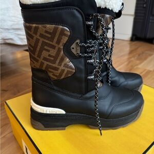 Fendi Black and Brown Logo Boots